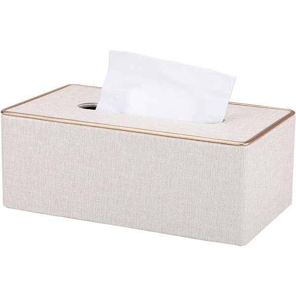 1 stk. Tissue Box Cover  Læder Rektangulær Tissue Box Holder til Hjem eller Kontor Pearl White