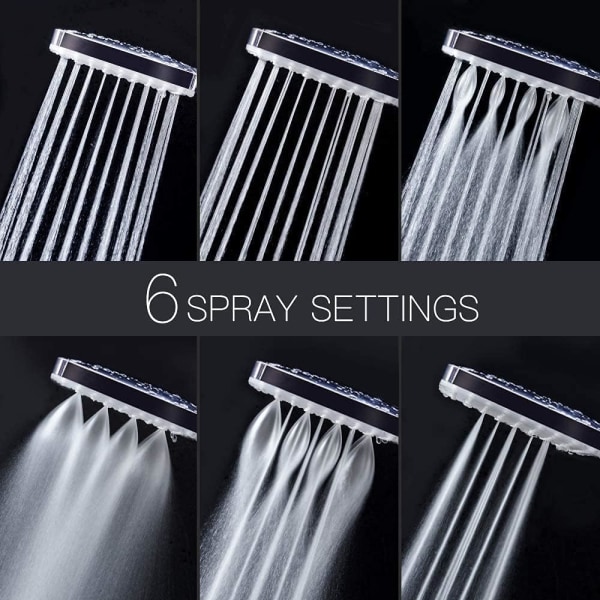 Brusehoved, Højtryksbrusehoveder med 6 tilstande, Kun brusehoved, Universal vandbesparende stort brusehoved Silver Shower Head