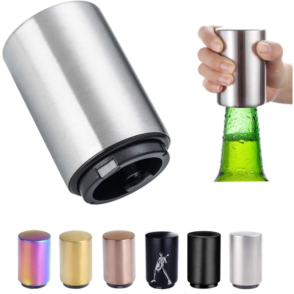 Push Down Flasköppnare, Magnetisk Flasköppnare, Öl Flasköppnare för män, Push Automatisk Flasköppnare Magnetisk,, Köksprylar (Silver)