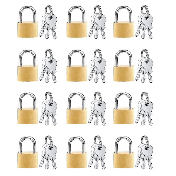 12 kappaleen mini-lukot, pienet messinkiset lukot, joissa on 3 avainta matkalukkoon, reppuun, kuntosalille