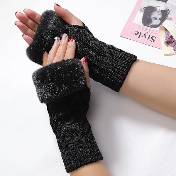 Dame Lace Trim Strikkede Fingerløse Handsker