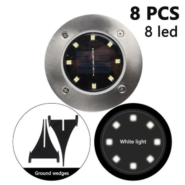 8 Pack Solar Disk Lights 8 Led Solar Ground Lights Outdoor Waterproof Stainless Steel In Ground Solar Lights Compatible With Walkway Pathway L