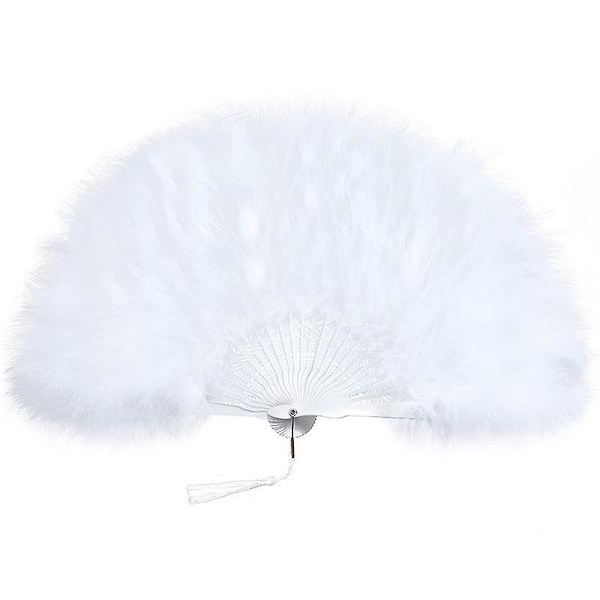 Fjerfan, Vintage Folde vifte Flapper Hånd vifte - White