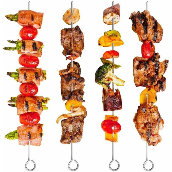 10-pack grillspett i rostfritt stål för grillning av kött, grönsaker och frukt på grillar, stekhällar och stora stekpannor, 35 cm 14” metallspett