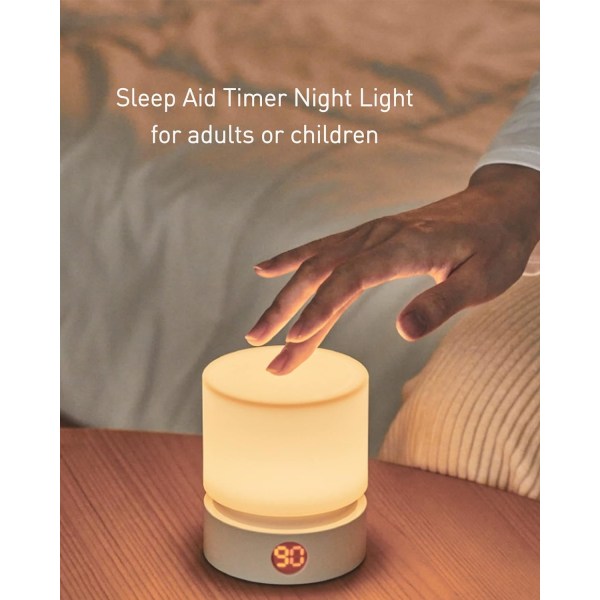 Timer Nattlampa, Liten LED-sovrumslampa, Sängbordslampa, Nattlampa Barn, Amning av baby , Woodgrain, Dimbar, Varm stämningsljusfärg