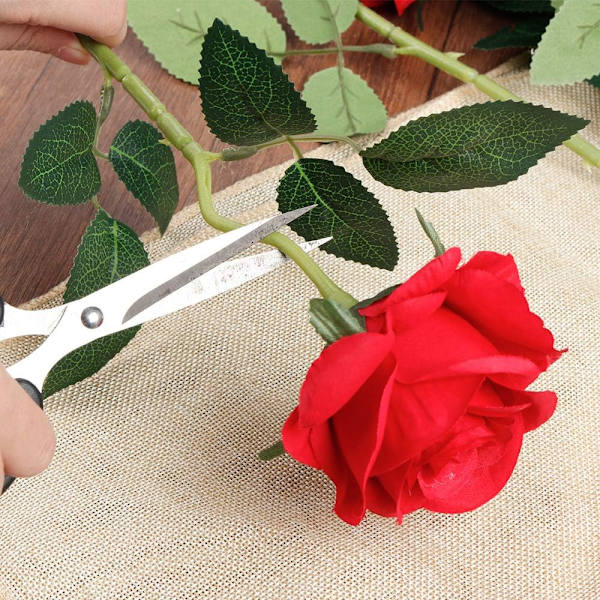 12 stk. Kunstige Roseblomster, Silke Roser Enkelt Stilk Realistiske Falske Rosebuket til Bryllup Brudebruser Hjem Have Dekorationer