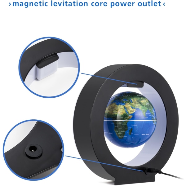 Flydende globe med LED-lys Magnetisk levitation Floating Globe verdenskort til skrivebordsdekoration (blå)