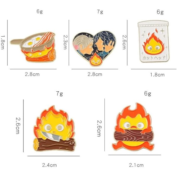 Castle Enamel Pins 5 st Söt Flamma Badge Brosch Animation Karaktär Lapel Pin Badge Metall Badges Pin Set