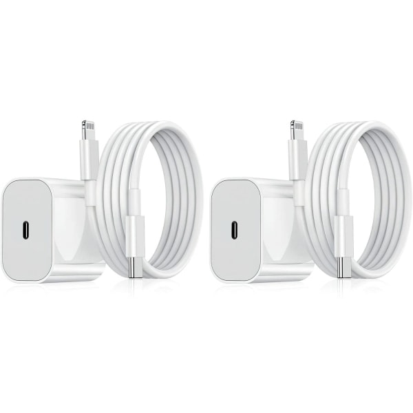 2-Pack - Oplader til iPhone - Hurtig oplader - Adapter + Kabel 20W Hvid one size 2-Pack iPhone