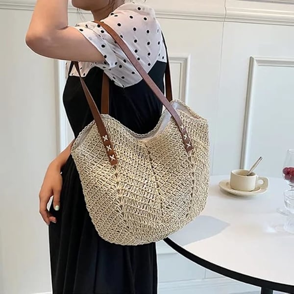 Tote taske til kvinder Stor kapacitet Sommer strand rejsetaske Skuldertaske med lynlås
