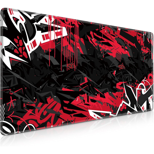 Stor musmatta, gamingmusmatta, 900x400mm (35,4x15,7 tum), XXL musmatta, skrivbordsunderlägg med halkfri bas, slitstark vattentät musmatta Black Red Punk
