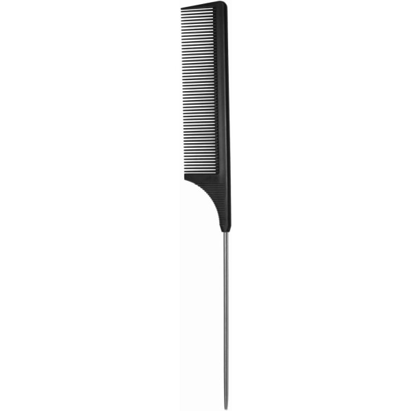 Hair Comb - en profesjonell anti-statisk karbonfiber metall-pin hale kam, med sklisikker padle skillekam, fin tann i svart