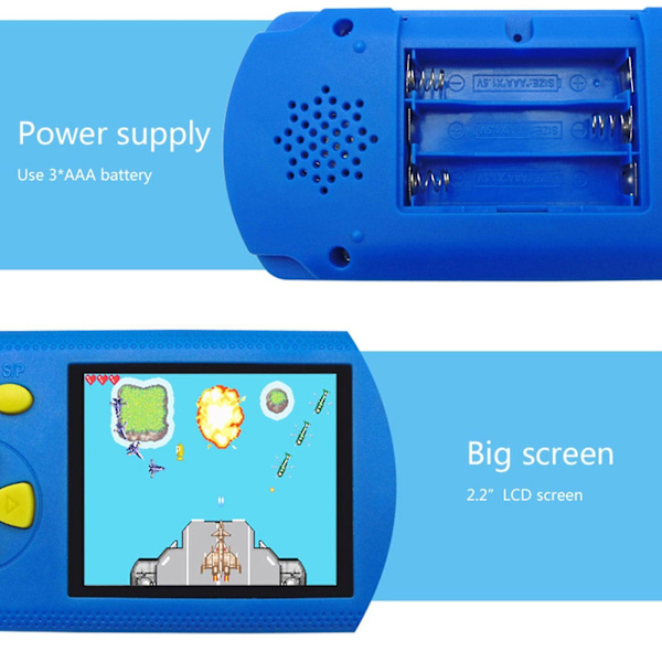 Håndholdt spillkonsoll for barn og voksne Retro spillspiller 200 spill 16 bit 2,2 tommers skjermspill Cyan