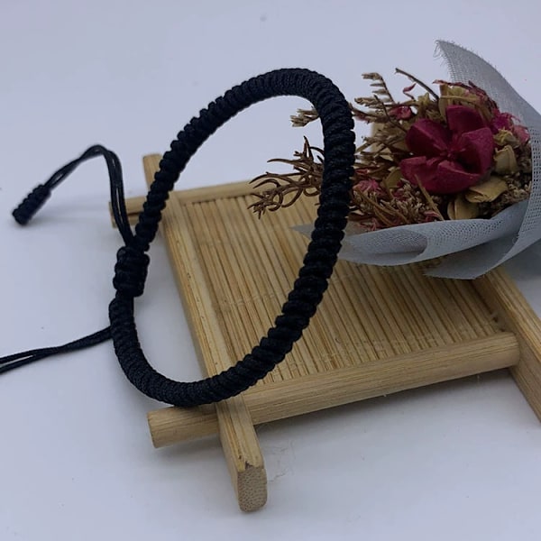 Håndlavet armbånd + Buddhistisk gave! til kvinder, mænd, teenagere. Justerbar størrelse! Venskabsgave. Håndlavet reb vævet chakra armbånd Black