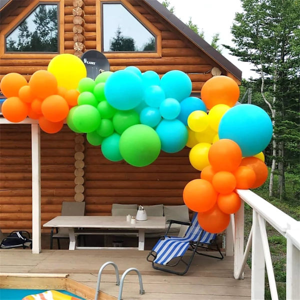 141 kpl Kesä Trooppinen Ilmapallokaari Garland Kit, Kuuma Pinkki Lime Vihreä Liuskekivi Sininen Oranssi Keltainen Lateksi Rainbow Ilmapallo Garland Kit