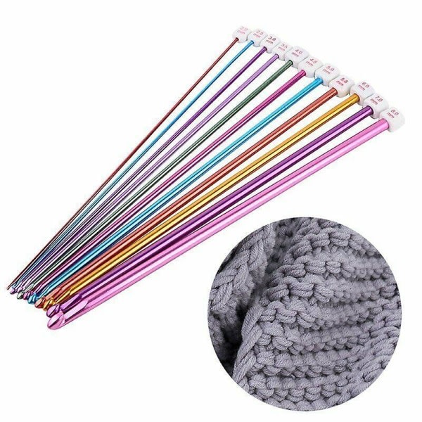 Set med 11 st 10,6\" 2-8 mm aluminium tunisiska virknålar