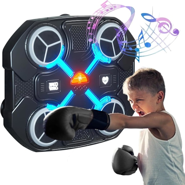 Black Music Boxing Machine,Musical Boxing Machine Wall Mounted Boxing Equipment with LED Screen and Adjustable Lights Equipment for for Children