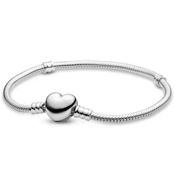 Sterling sølv slangekædearmbånd med hjerteformet lås til charms, dame 21cm