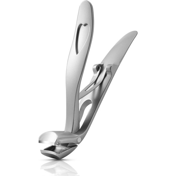 Angled Head Nail Clippers - Ergonomic Toenail Clipper for Thick Nails, Premium Steel Nail Cutter Trimmer with Catcher for Men and Women (Silver)