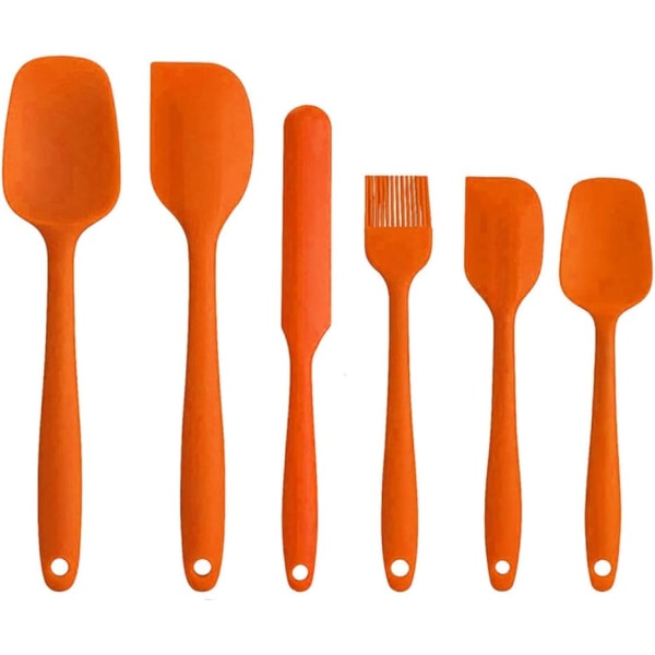 Silikonespatel sæt på 6, højtemperaturbestandig, fødevaregodkendt silikone, let at rengøre, til bagning, madlavning, køkkenudstyr (orange)