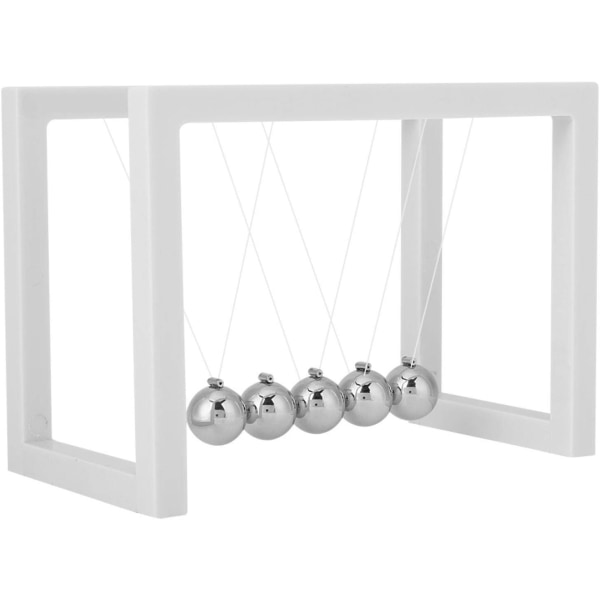 Newtons vagga skrivbordsleksak, pendelkulor svänger, metallkulbalans med plastram Svängkulor pendel, 5 bollar pendelvågleksak (vit)