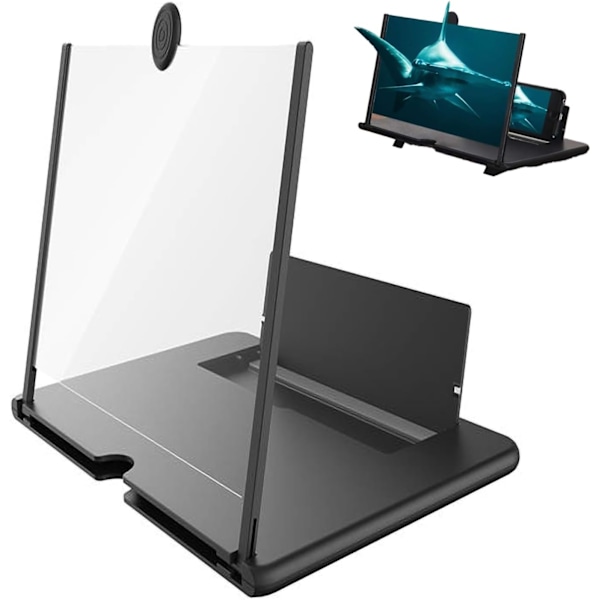 Telefon Skjerm Forstørrelse, 12” Tynn Foldbar HD Mobil Smarttelefon Projektor Forsterker, Forstørrelsesskjerm, Bærbar Foldbar Stativ Svart