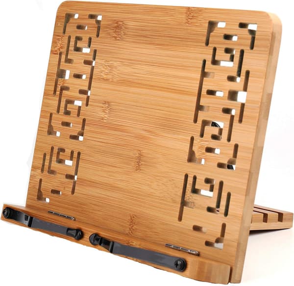 Bokstöd i bambu med retro hålformat elegant mönster, skrivbordsdokumentställ