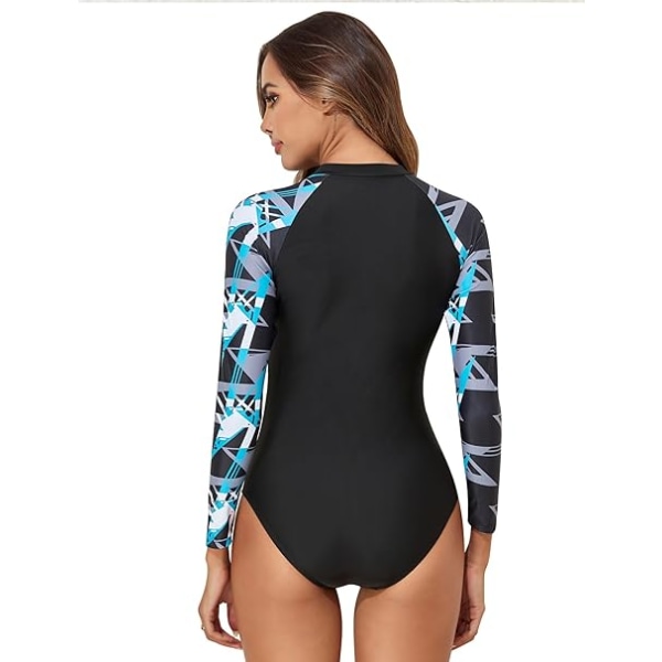 Dam badkläder one piece baddräkt långärmad simdräkt dragkedja fram atletisk baddräkt strandkläder utslagsskydd för sommarstrand surfing snorkling Black XXL