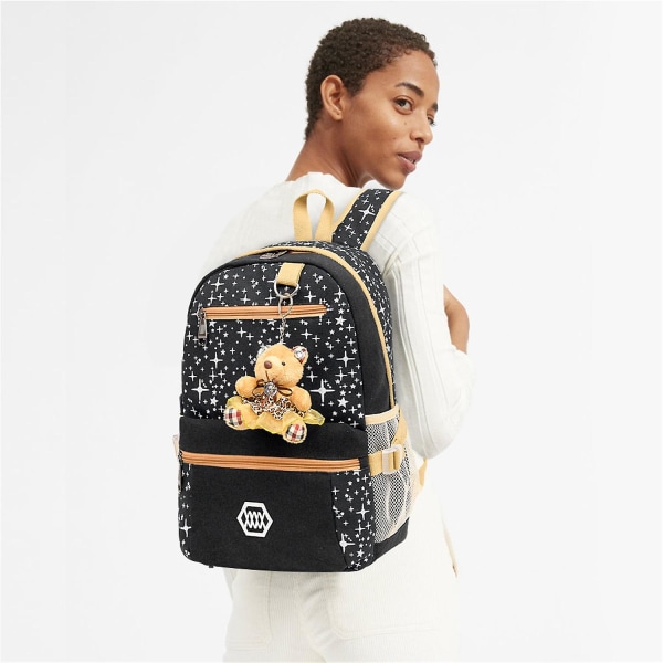 3 stk jenteskole ryggsekker sett med crossbody veske - Black