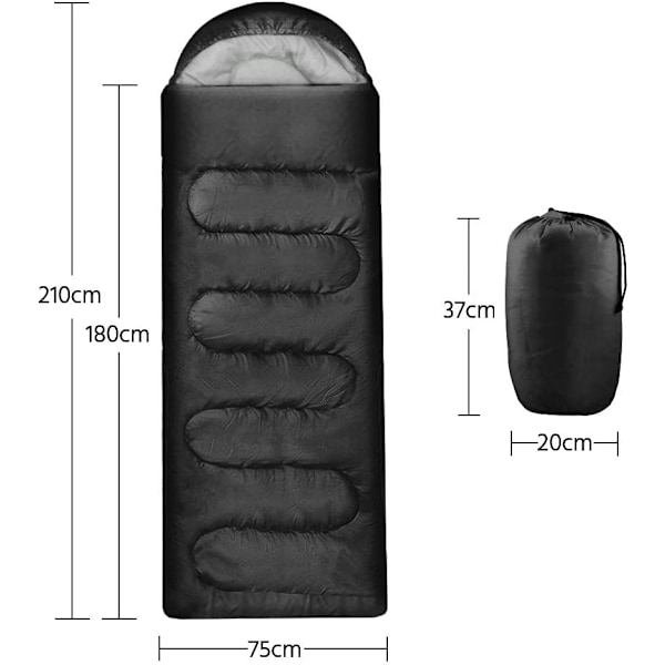 1PCS Sovsäckar för Vuxna, Singel Vuxen Kuvert Sovsäck för 3 Säsonger Lätt Camping Vandring Black