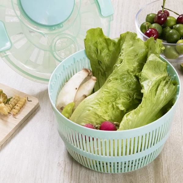 Salladsslunga - Salladsvask, 5L Sallads torkare Salladsslungor med grönsaks tvättkorg, Hushålls frukt Dehydrator Avlopp, Manuell Salladsvask