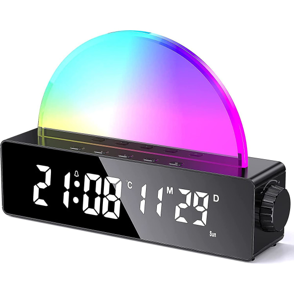 Herätyskello valolla, digitaalikello, analoginen auringonnousun herätys, useita värejä säädettävissä, kaksoisherätys, 18,9 * 12,8 * 4,28 cm