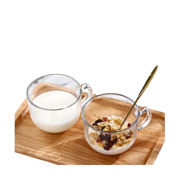 Kaffe Muggar Med Handtag, Glas Koppar Med Bambu Lock & Skedar, Genomskinliga Dricksglas För Te, Müsli