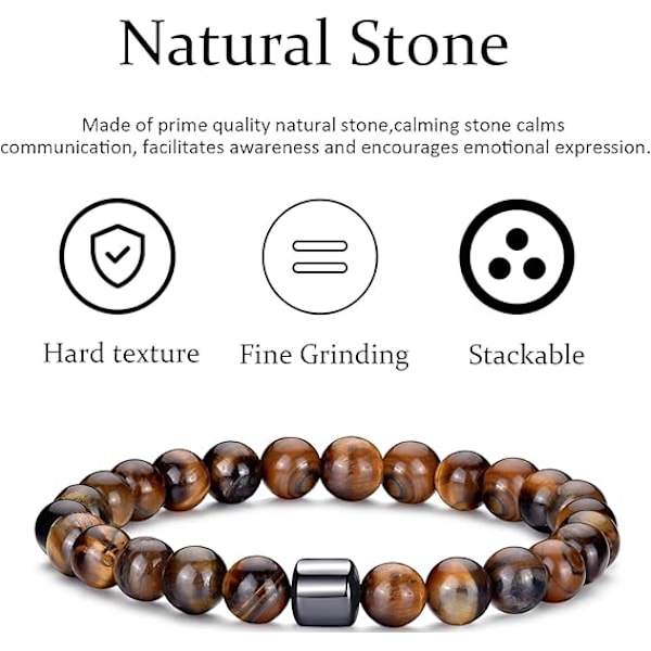 Herre Perlearmbånd Sæt, 8mm Naturlig Lava og Tigerøje Sten Stretch Armbånd, Herrearmbånd
