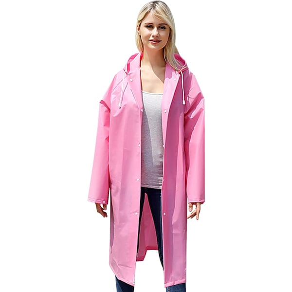 Regnfrakke til voksne, Stor Regnponcho, Genanvendelig Letvægts Regnfrakke, EVA Ponchoer med Snørehætte og Knap, Regnfrakke til Kvinder Rosa