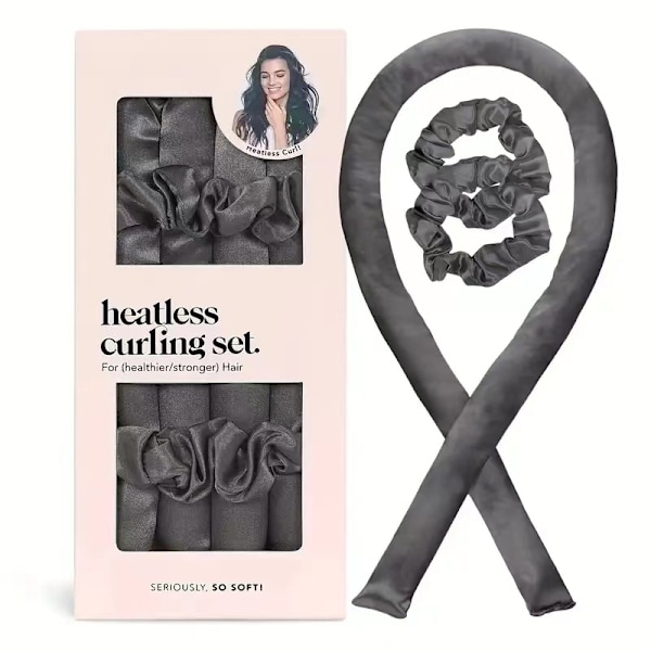 Kitsch Satin Heatless Curling Set - Hårruller til varmefrie krøller | Varmefrie hårruller & varmevalser | Hårruller til at sove i | Varmefrie krøller Charcoal