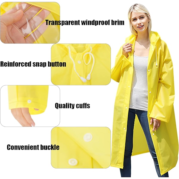 Regnfrakke til voksne, Stor Regnponcho, Genanvendelig Letvægts Regnfrakke, EVA Ponchoer med Snørehætte og Knap, Regnfrakke til Kvinder Amarillo
