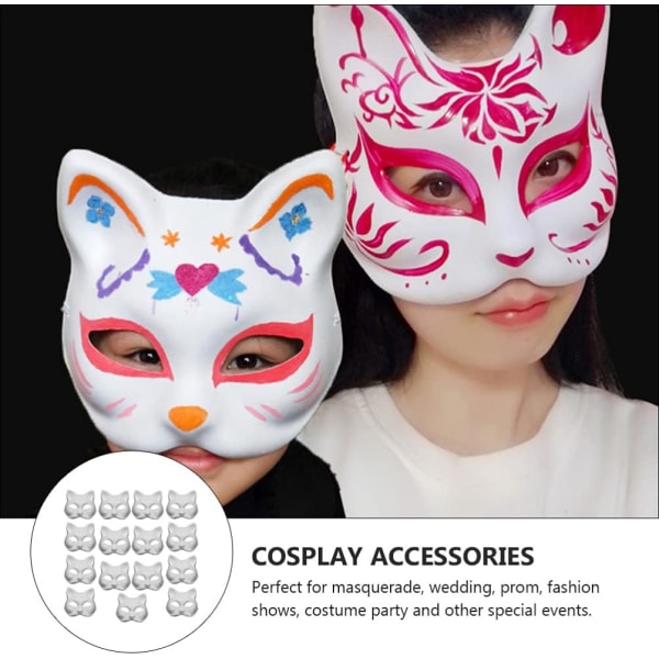 Vita papper tomma handmålade masker, Anime Cosplay Mask, Japansk stil Anime Halv ansikte kattmask, DIY djur omålade hantverksmasker