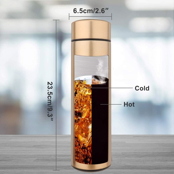 500ML Resemugg, Termos med Temperaturdisplay Vakuumkopp med Kolv 304 Rostfritt Stål, Isoleringskopp, Dubbelväggig Vakuumkolvkopp