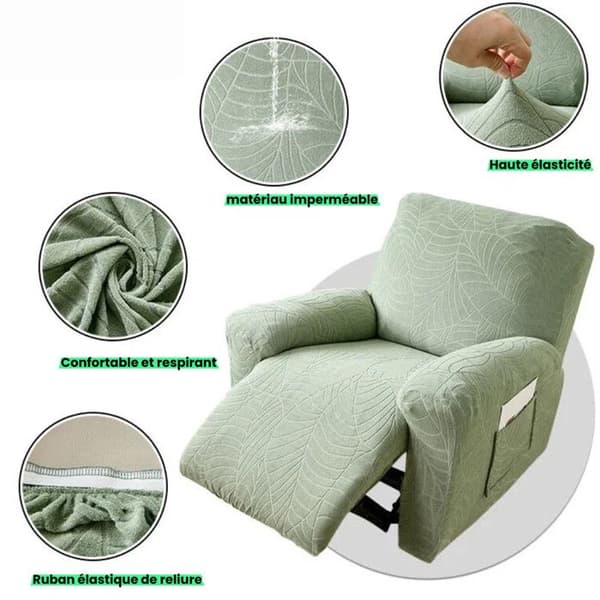 Jacquard överdrag till reclinerfåtölj, 1-sits, töjbar polyester/elastan med elastisk sidoficka, matchagrön