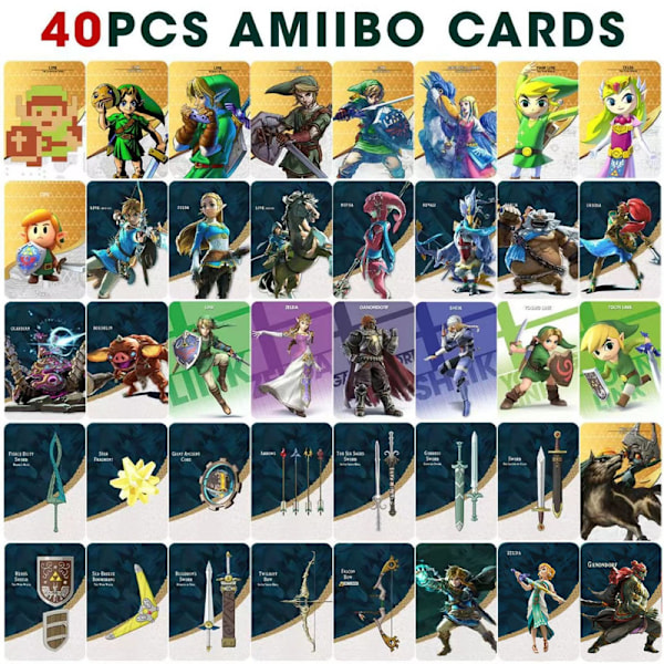 40 kpl/setti Nfc Amiibo -kortit Legend Of Zelda Breath Of The Wild Tears Of The Kingdom Link -korttisetti 40pcs