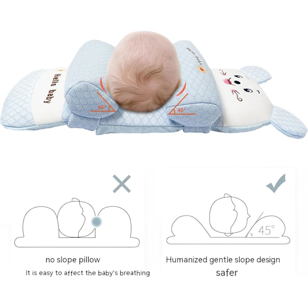Baby Huvudformande Kudde - Nyfödd Kudde för att Förhindra Platt Huvud - Mjuk och Andningsbar - Anti-Tilt för 0-3 År Blue