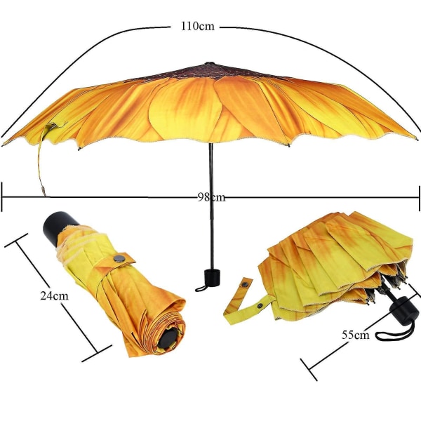 Paraply vindtett reiseparaply - kompakt sammenleggbar bærbar paraply med solsikkemønster - golfparaply for regnsol menn og kvinner utendørs, bryllup