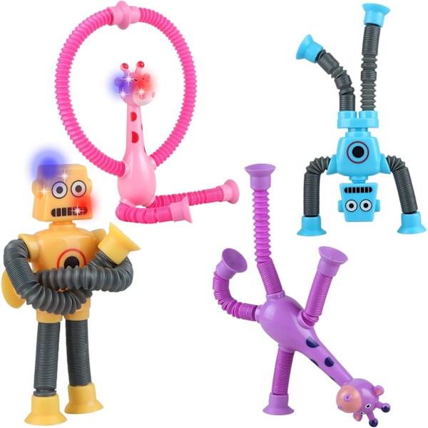 Teleskopisk sugekopp Giraff leketøy Robot leketøy Pop Tubes Fidget leketøy LED Fidget Tubes Sensoriske leker Form endring Sugekopp leker Dekompresjonsleketøy