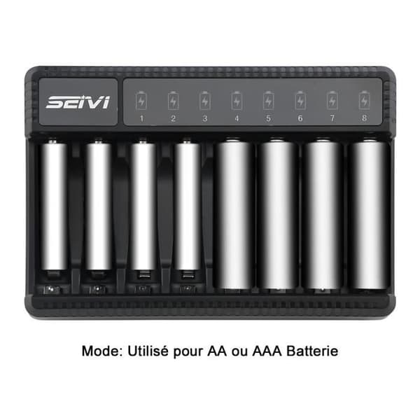 Smart oplader til NiMH AA/AAA-batterier - 8 pladser, DC5V, 620mA output