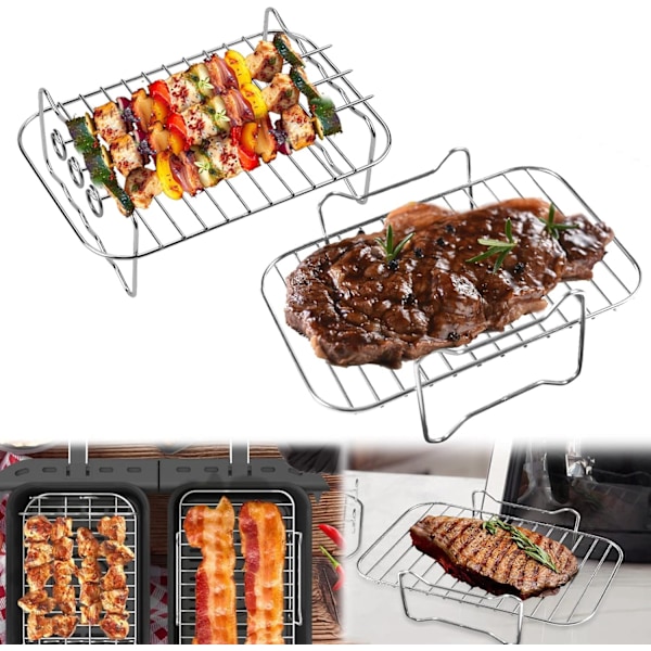 2Pcs Air Fryer Rack Compatible with Ninja Food Dual Zone Air Fryer [AF300UK] 2 Drawers, Layered Dehydrator Racks Skewer Rack 304 Stainless Steel