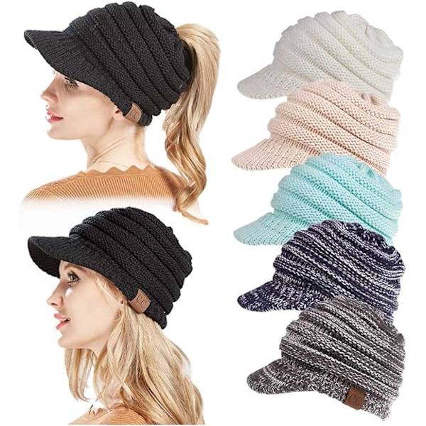 Vinter varm hestehale strikket hue Dark Gray