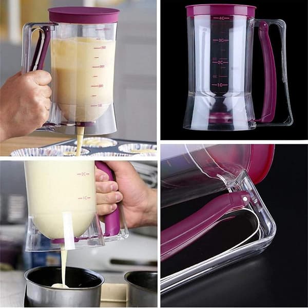 Deigkutter, Kakedeigdispenser, Vaffeldeigdispenser, Røredispenser med lokk og skala, Bakeverktøy, 900ml