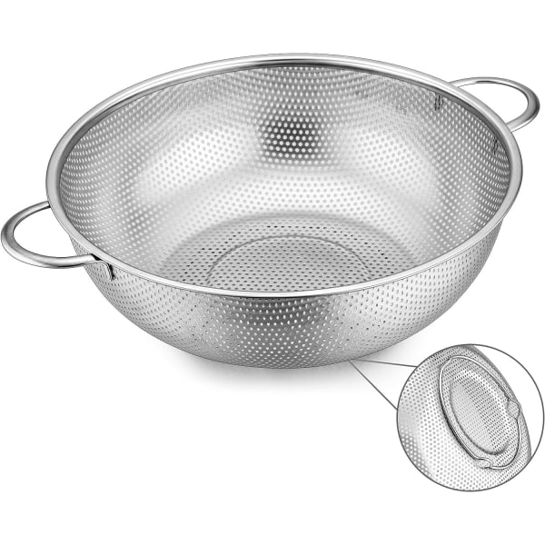 Rustfritt stål dørslag 22cm, Metall kjøkken dørslag med håndtak, Mikroperforert sil for ren og drenering av grønnsaker/frukt, Tåler oppvaskmaskin