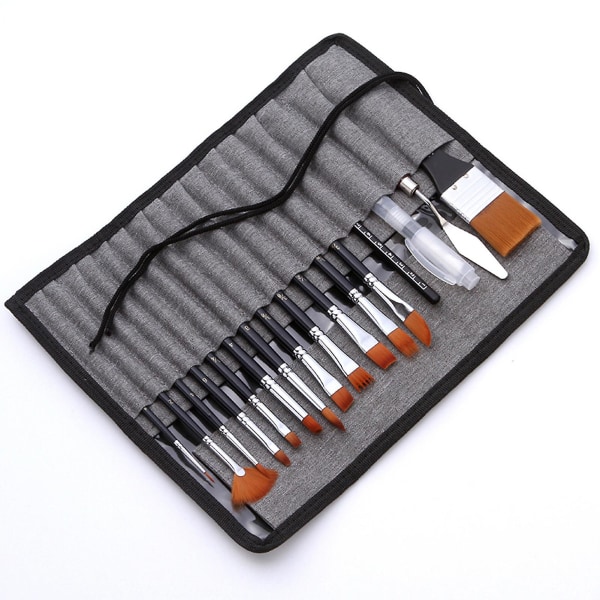 18 st Artist Paint Brush Set Bag Pack med skrapa Akvarell Pensel Penna Nylon Hår Delikat Trähandtag Paintbrushes Bär Canvas Case Art Supplies